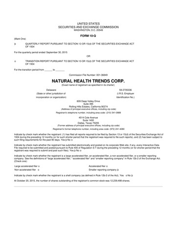 Thumbnail Natural Health Trends 10-Q Quarterly Report FY2015 