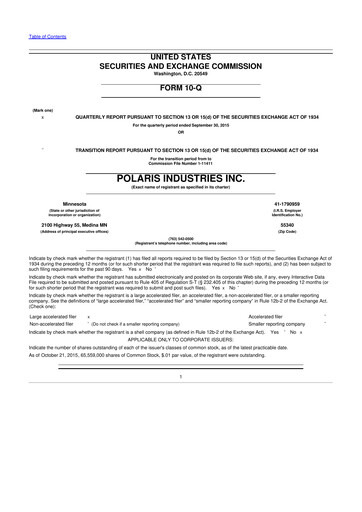 Thumbnail Polaris 10-Q Quarterly Report FY2015 