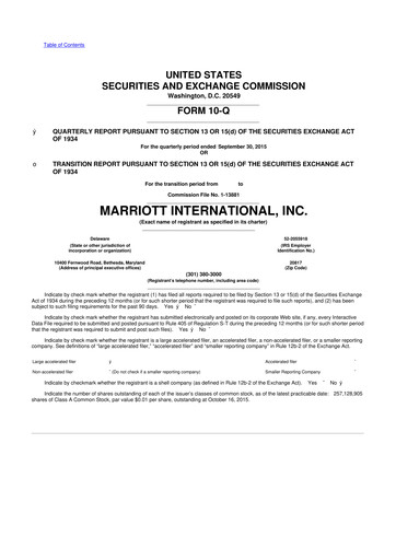 Thumbnail Marriott International 10-Q Quarterly Report FY2015 
