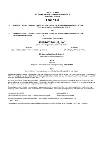 Miniature Energy Focus 10-Q Rapport trimestriel 2015 