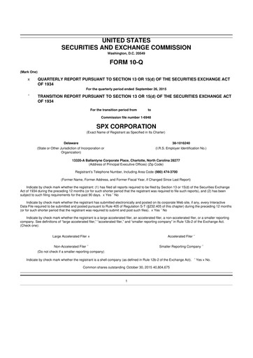 Thumbnail SPX Technologies 10-Q Quarterly Report FY2015 