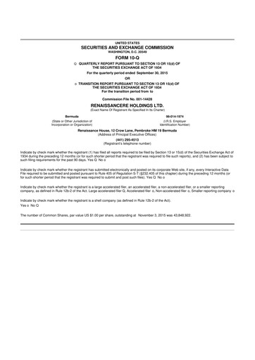 Vorschaubild RenaissanceRe
 10-Q Quartalsbericht 2015 