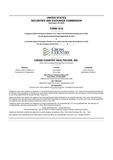 Thumbnail Cross Country Healthcare 10-Q Quarterly Report FY2015 