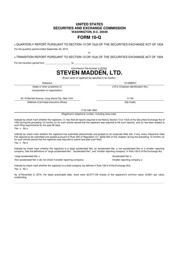 Thumbnail Steve Madden
 10-Q Quarterly Report FY2015 