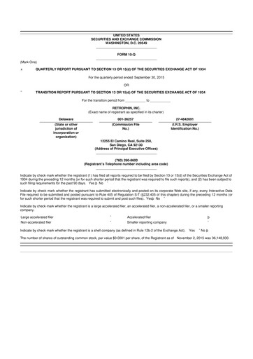 Vorschaubild Travere Therapeutics 10-Q Quartalsbericht 2015 