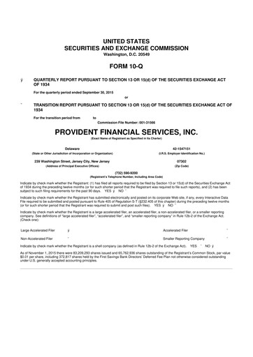 Thumbnail Provident Financial Services 10-Q Quarterly Report FY2015 