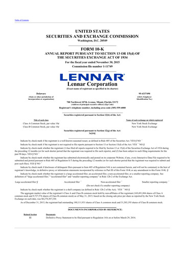 Thumbnail Lennar 10-K Annual Report 2015
