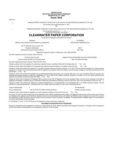 Thumbnail Clearwater Paper 10-K Annual Report 2015