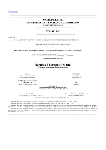 Thumbnail Regulus Therapeutics 10-K Annual Report 2015