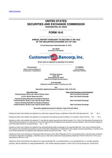 Thumbnail Customers Bancorp
 10-K Annual Report 2015