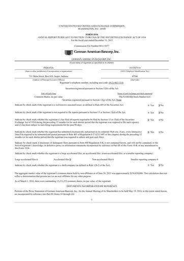Thumbnail German American Bancorp 10-K Annual Report 2015