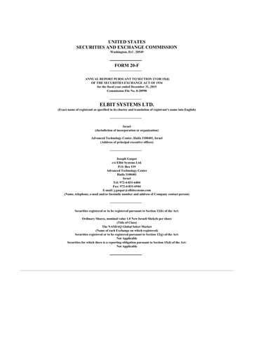 Thumbnail Elbit Systems
 20-F Annual Report 2015