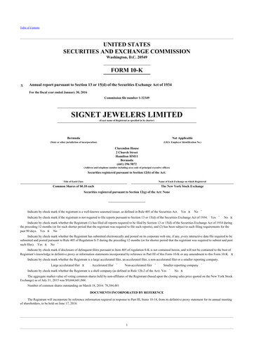 Miniature Signet Jewelers
 10-K Rapport annuel 2016