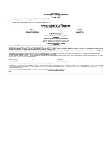 Miniature Smith-Midland Corporation 10-K Rapport annuel 2015