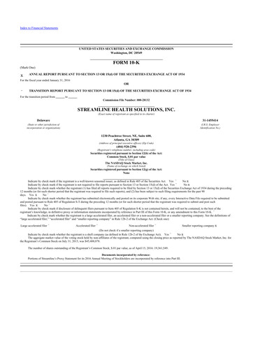 Thumbnail Streamline Health Solutions 10-K Annual Report 2016