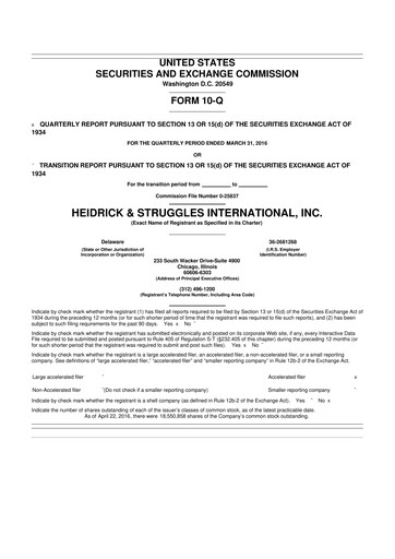 Miniature Heidrick & Struggles

 10-Q Rapport trimestriel 2016 
