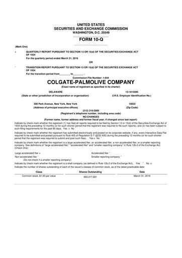 Thumbnail Colgate-Palmolive 10-Q Quarterly Report FY2016 