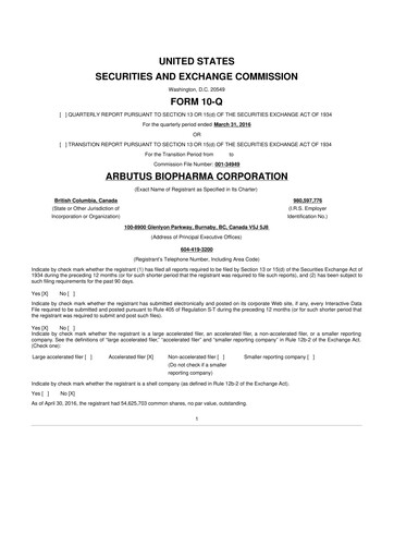 Thumbnail Arbutus Biopharma
 10-Q Quarterly Report FY 