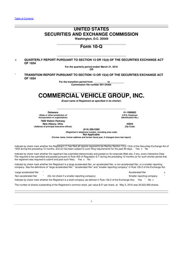 Miniature Commercial Vehicle Group (CVG) 10-Q Rapport trimestriel 2016 