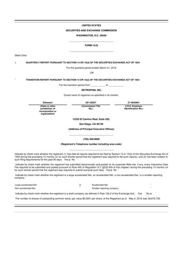 Vorschaubild Travere Therapeutics 10-Q Quartalsbericht 2016 