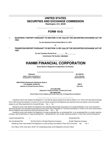 Vorschaubild Hanmi Financial 10-Q Quartalsbericht 2016 