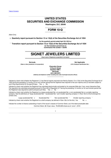 Thumbnail Signet Jewelers
 10-Q Quarterly Report FY 