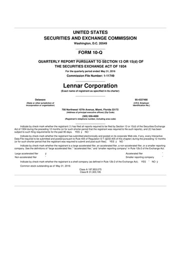 Thumbnail Lennar 10-Q Quarterly Report FY2016 