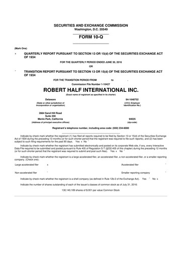 Thumbnail Robert Half 10-Q Quarterly Report FY2016 