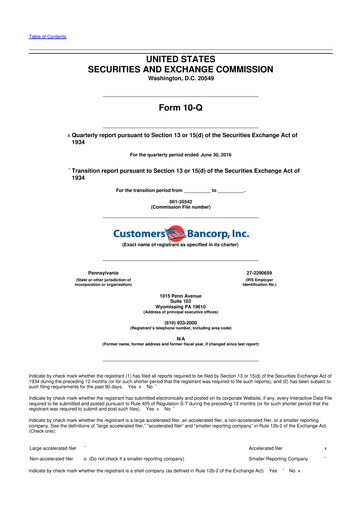 Thumbnail Customers Bancorp
 10-Q Quarterly Report FY2016 