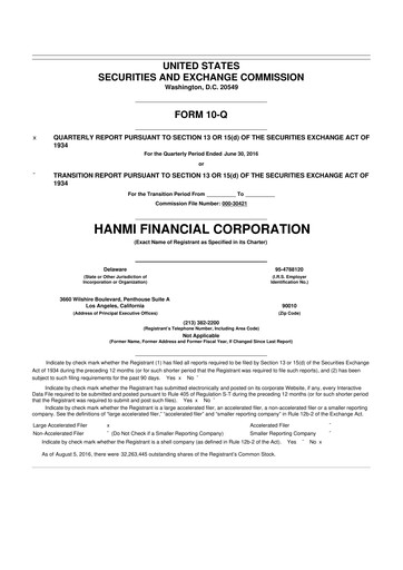 Vorschaubild Hanmi Financial 10-Q Quartalsbericht 2016 