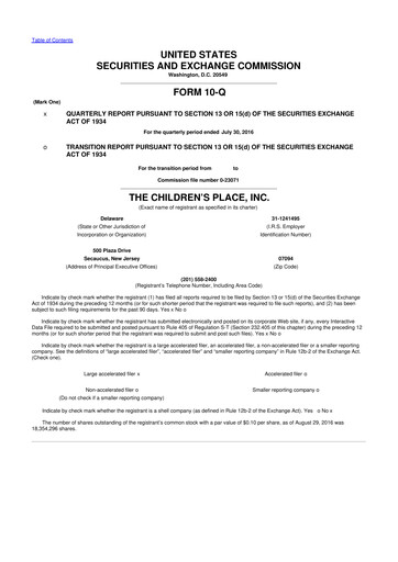 Thumbnail The Children's Place
 10-Q Quarterly Report FY2016 