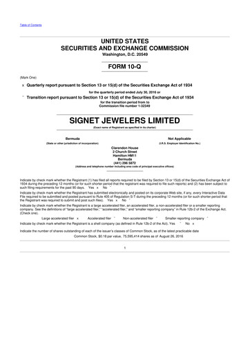 Thumbnail Signet Jewelers
 10-Q Quarterly Report FY 