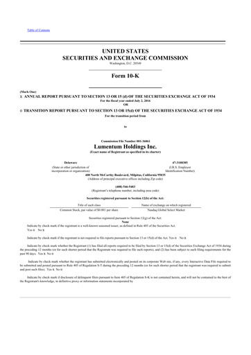 Thumbnail Lumentum 10-K Annual Report 2016