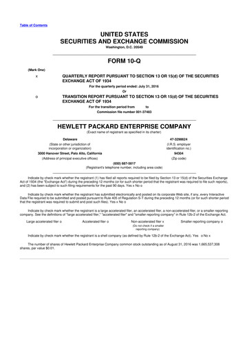 Thumbnail Hewlett Packard Enterprise 10-Q Quarterly Report FY2016 