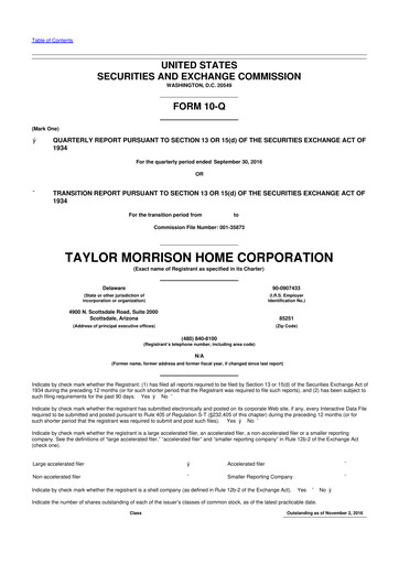 Thumbnail Taylor Morrison
 10-Q Quarterly Report FY2016 