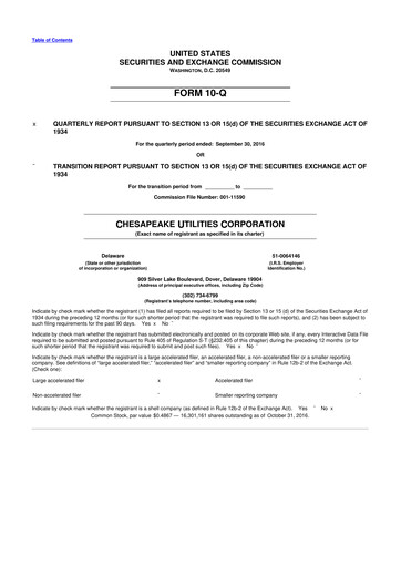 Thumbnail Chesapeake Utilities
 10-Q Quarterly Report FY2016 