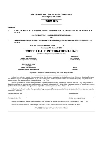 Thumbnail Robert Half 10-Q Quarterly Report FY2016 