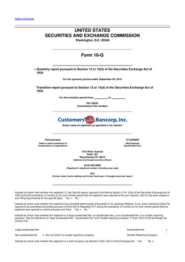 Thumbnail Customers Bancorp
 10-Q Quarterly Report FY2016 