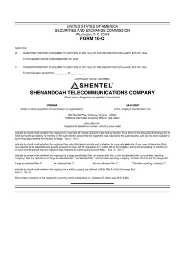Thumbnail Shentel 10-Q Quarterly Report FY2016 