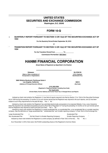 Vorschaubild Hanmi Financial 10-Q Quartalsbericht 2016 