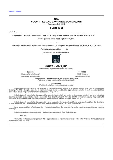 Miniature Harte Hanks 10-Q Rapport trimestriel 2016 