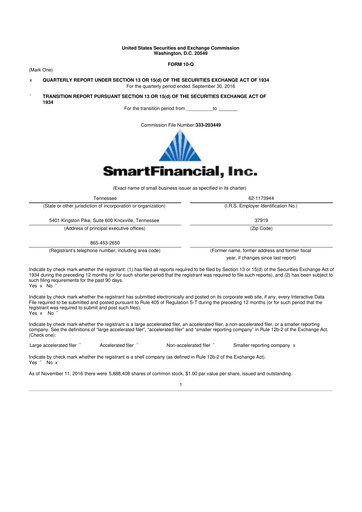 Thumbnail SmartFinancial (SmartBank) 10-Q Quarterly Report FY2016 