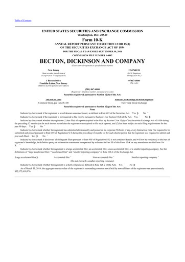 Thumbnail Becton Dickinson 10-K Annual Report 2016