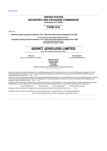 Thumbnail Signet Jewelers
 10-Q Quarterly Report FY 