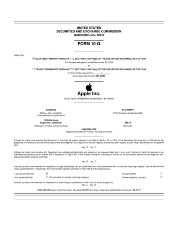 Thumbnail Apple 10-Q Quarterly Report FY2017 