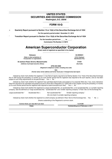 Thumbnail American Superconductor Corporation 10-Q Quarterly Report FY2016 