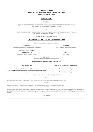 Thumbnail Chimera Investment Corporation 10-K Annual Report 2016