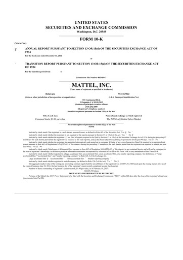 Thumbnail Mattel
 10-K Annual Report 2016