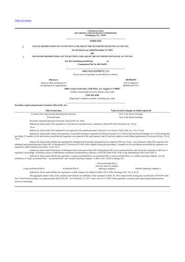 Thumbnail Ares Management
 10-K Annual Report 2016