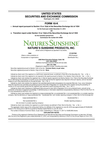 Vorschaubild Nature's Sunshine Products 10-K Jahresbericht 2016